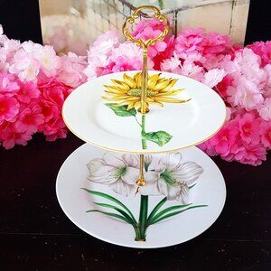 Handmade 2 Tier Dessert Stand Floral Jewelry Trinket Tray Tea Party Shabby Chic